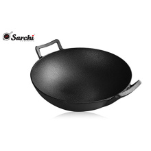 Cast Iron Shallow Concave Wok, Black - By Sarchi